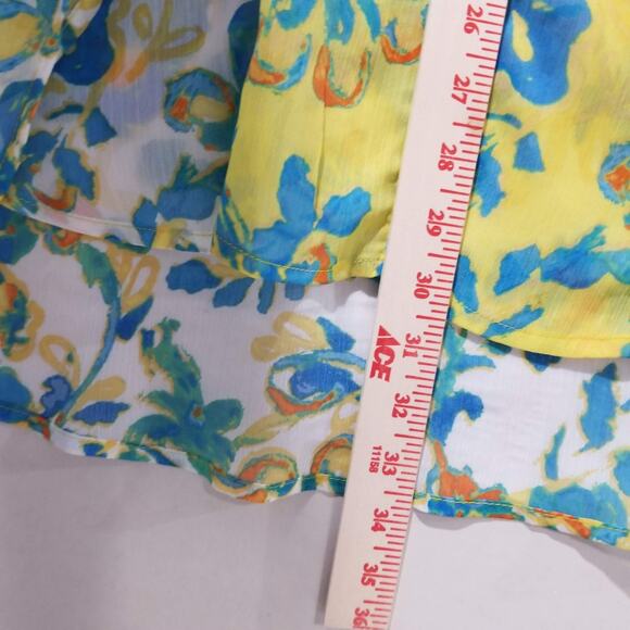 Figueroa & Flower Shirt Womens Large Multicolor Floral Sheer Tunic Roll Tab - Picture 8 of 9